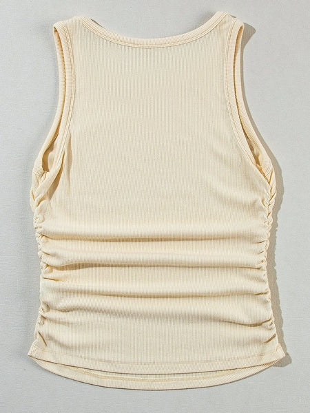 Casual Solid Ribbed Crew Neck Sleeveless Basic Tank Top