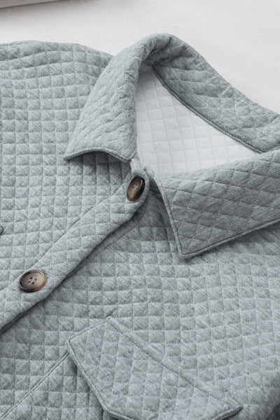 Women's Gray Retro Quilted Shacket with Pockets - Trendy Button-Up Jacket for Chic Layered Style and Comfort made for easy styling and wardrobe
