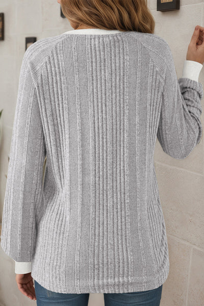 Women's Casual Fitted Ribbed Long Sleeve T-Shirt in Soft Cotton - Stylish Everyday Top for Comfort and Versatility