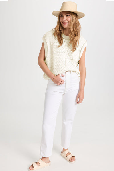 Cozy Women's White Cable Knit Sweater Tank Top with Dolman Armholes Stylish Casual Wear for All Seasons