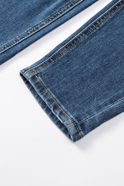 Retro Rolled Hem Single-Breasted Closure Straight Loose Casual Jeans