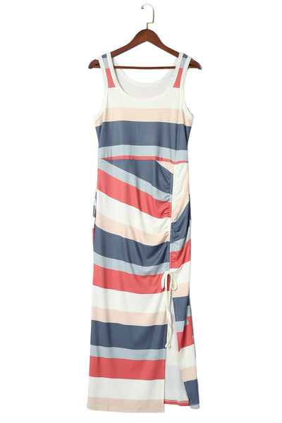 Women's Summer V-neck Button Solid Long Dress
