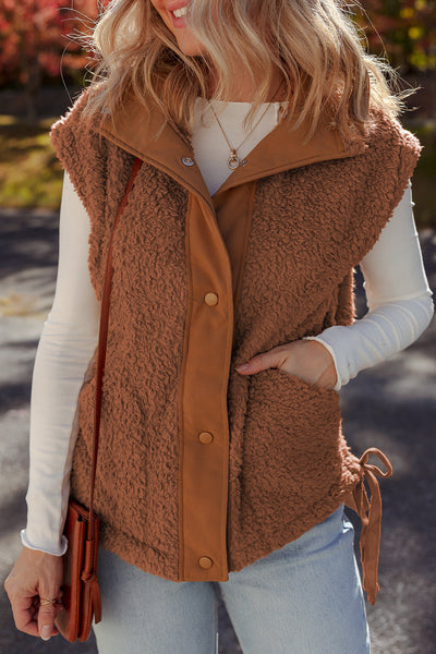 Women's Cinnamon Faux Fur Side-Knot Vest with Snap Closure
