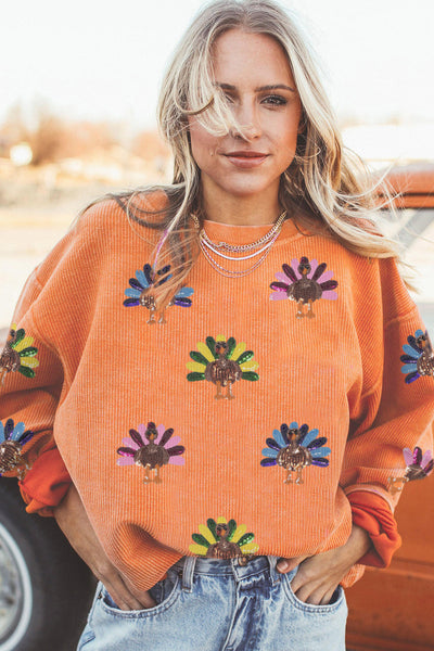 Sequined Turkey Ribbed Corduroy Oversized Sweatshirt with practical styling and dependable silhouette control.