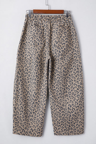 Women's Leopard Print High-Rise Cropped Wide Leg Jeans