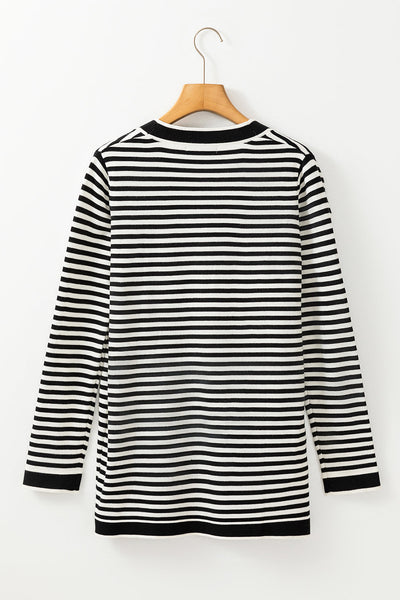 Stylish Women's Black Stripe Long Sleeve Tunic Cardigan Effortless Layering Essential for Chic Outfits