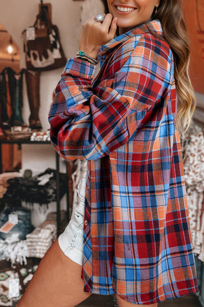 Casual Women's Vintage Red Plaid Shirt - Loose Fit, Stylish Design, Perfect for Everyday Outings and Relaxed Looks