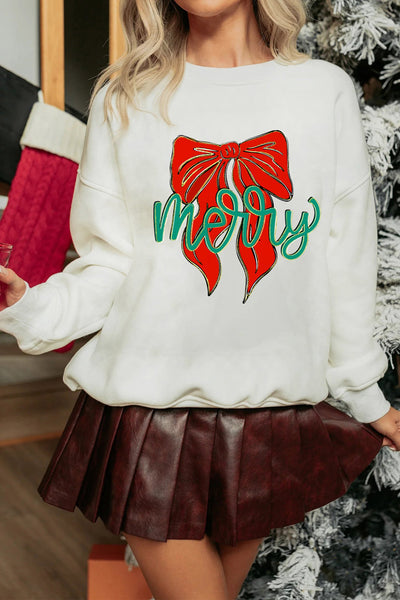 Women's Merry Bow Holiday Graphic Sweatshirt in Cotton Blend