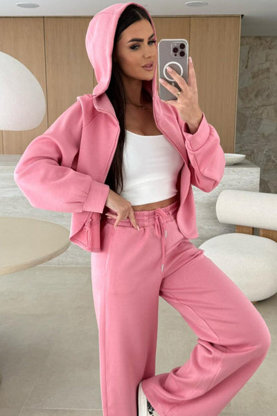 Cozy Women's Pink Zip-Up Hoodie and Loose Pants Set Casual Loungewear for Relaxed, Comfortable Days