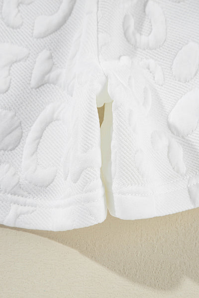 Women's White Leopard Jacquard Quarter Zip Tee and Shorts Set