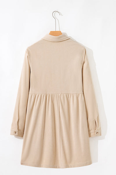 Stylish Women's Warm Tan Corduroy Mini Dress - Comfortable Fit for Casual Outings and Fall Gatherings