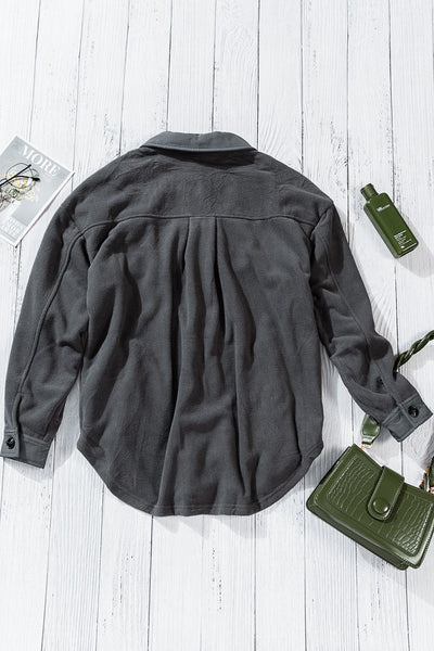 Stylish Women's Gray Button-Up Shirt Jacket with Turn Down Collar - Versatile Outerwear for All Seasons and Occasions