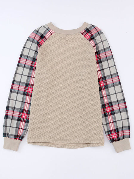 Casual Plaid Splicing Button Decor Long Sleeve Knit Hoodie