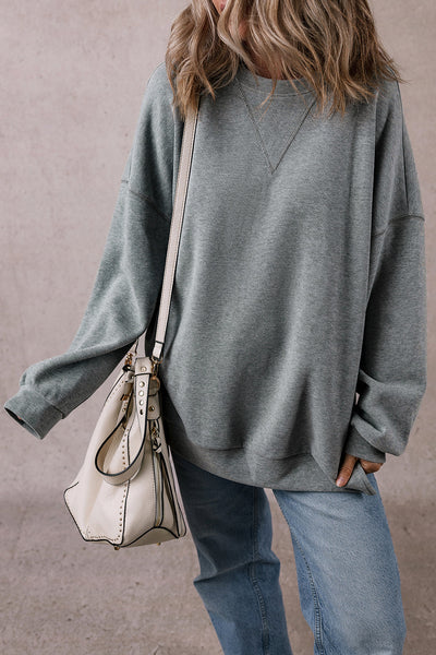 Women's Oversized Medium Grey Sweatshirt with Side Split and Drop Shoulders for Effortless Comfort and Trendy Style