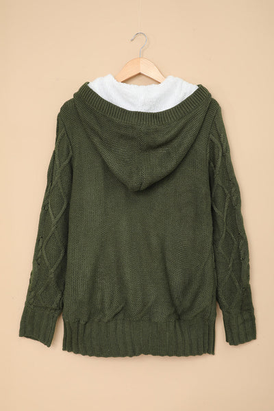 Women's Olive Green Cable Knit Sherpa-Lined Hooded Duffle Coat made for easy styling and wardrobe coordination, with premium-like structure and