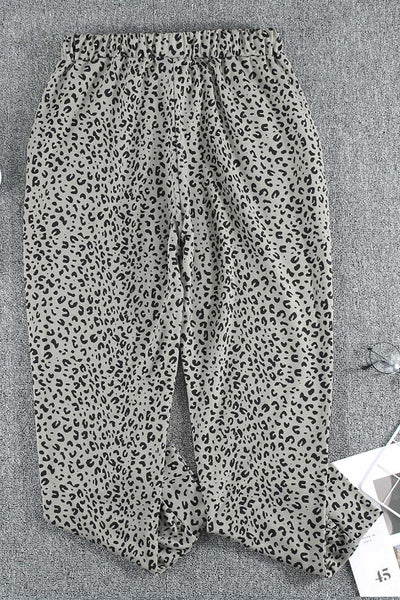 Women's Comfortable Khaki Leopard Print Joggers - Elastic Waist, Casual Fit for Everyday Style and Relaxed Outfits