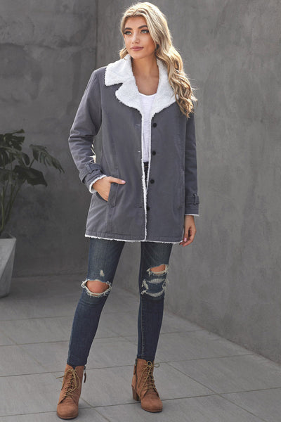 Faux Fur-Trimmed Denim Coat