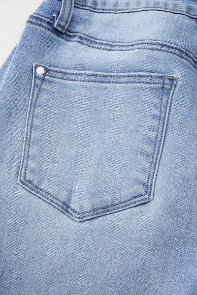 Trendy Women's Beau Blue High Waist Flared Jeans - Mineral Wash with Raw Hem for Casual Chic Look