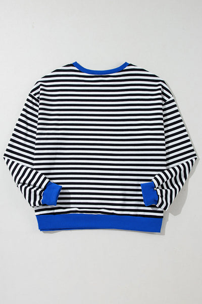Cozy Women's Black Striped Oversized Sweatshirt with Contrast Trim - Perfect for Casual Days and Effortless Style