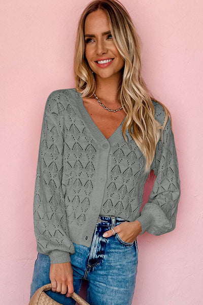 Cozy Women's Gray Crochet Cardigan Sweater - Chic Open Front Knit Layer for Stylish Fall Layering