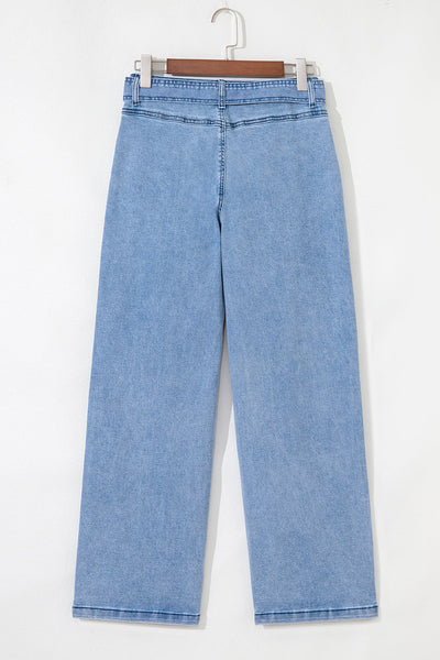 Trendy High-Waisted Blue Wide Leg Jeans for Women - Comfortable Denim Trousers Perfect for Casual Chic Looks