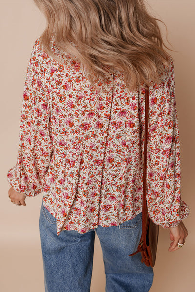 Elegant Women's Red Floral Blouse - Lightweight Short Sleeve Top with Feminine Touch for Casual and Dressy Events