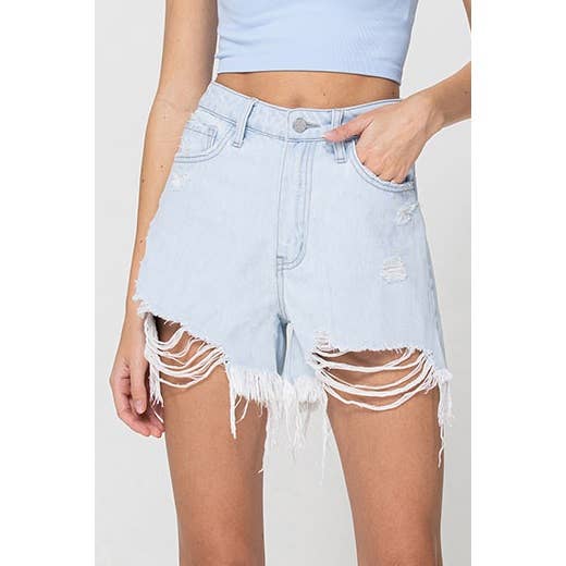 Light Washed High Waisted Mom Shorts