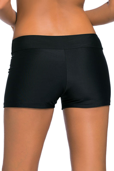 Wide Waistband Black Swim Shorts for Women