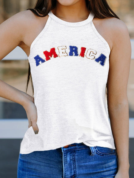 Chenille American Flag Sleeveless Tank Top
