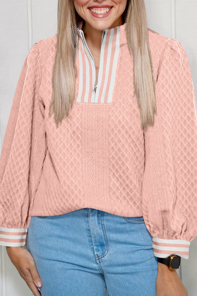 Women's Gossamer Pink Rhombus Texture Quarter-Zip Pullover