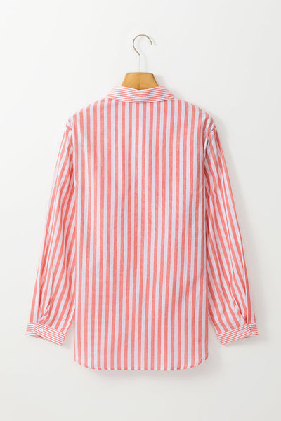 Women's Casual Long Sleeve Pink Striped Button-Up Shirt - Stylish Everyday Top for Effortless Outfits