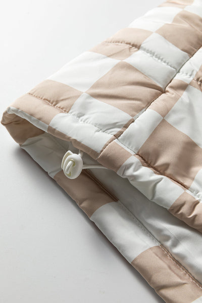 Women's Khaki Checkered Quilted Vest with Mock Neck