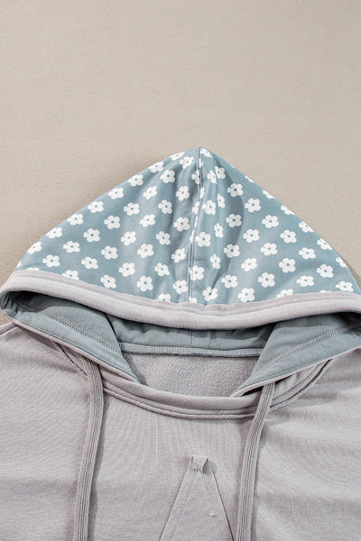 Women's Beau Blue Floral Patchwork Star Hoodie with Adjustable Drawstring - Stylish & Comfortable Casual Wear