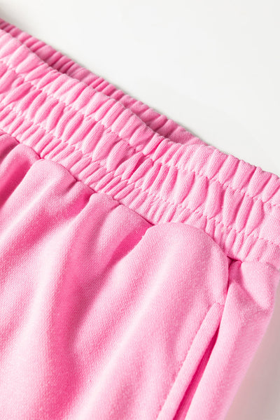 Women's Sachet Pink Bow Embroidered Sweatshirt and Shorts Set