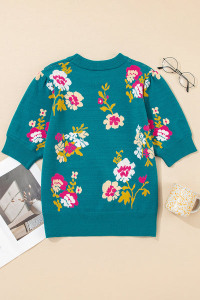 Cozy Women's Floral Knit Sweater in Soft Pastels - Stylish Fit for Casual Outings and Layering in Cool Weather