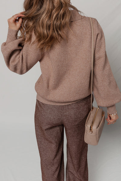 Stylish Women's Old Rose Short Cardigan with Zipper, Bubble Sleeves & Flap Pocket - Perfect for Any Occasion!