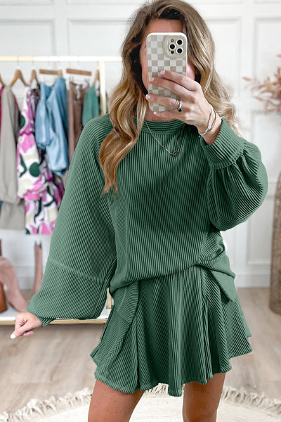 Stylish Women's Ribbed Two-Piece Set - Cozy Cropped Top & High-Waisted Soft Knit Pants for Effortless Everyday Wear