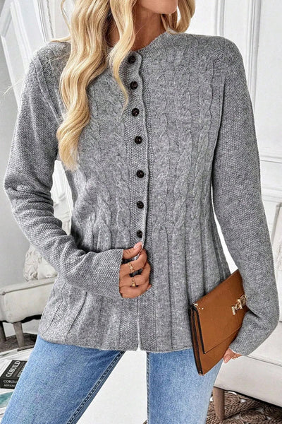 Cozy Women's High-Rise Cable Knit Cardigan Sweater in Soft Beige - Chic Layering Essential for Fall and Winter