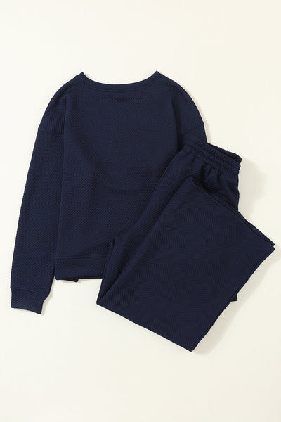 Women's Navy Blue Ultra Loose Textured 2-Piece Slouchy Set for Effortless Comfy Casual Wear