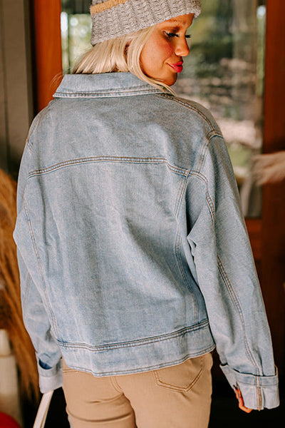 Trendy Distressed Blue Denim Jacket for Women - Classic Fit Outerwear for Chic Casual Outfits