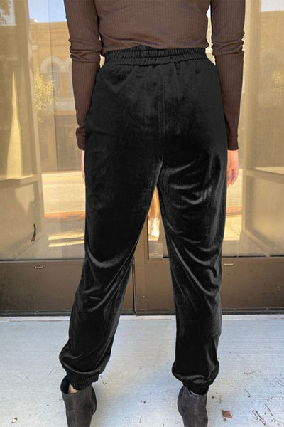 Women's Soft Black Velvet Jogger Pants - Stylish and Comfortable Lounge Wear for Casual Chic Outfits