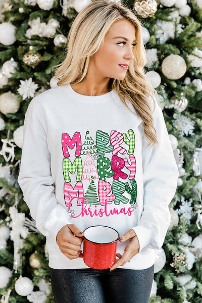Women's Beige Merry Christmas Graphic Sweatshirt in Cotton Blend