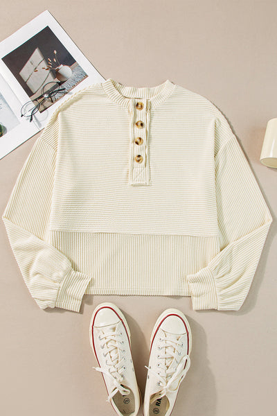 Women‚Äôs Apricot Textured Henley Sweatsuit with Lantern Sleeves Chic, Cozy Outfit for Casual Days and Relaxed Style