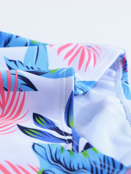 Women's Floral Print Zip Front Half Sleeve Beach One Piece Swimsuit