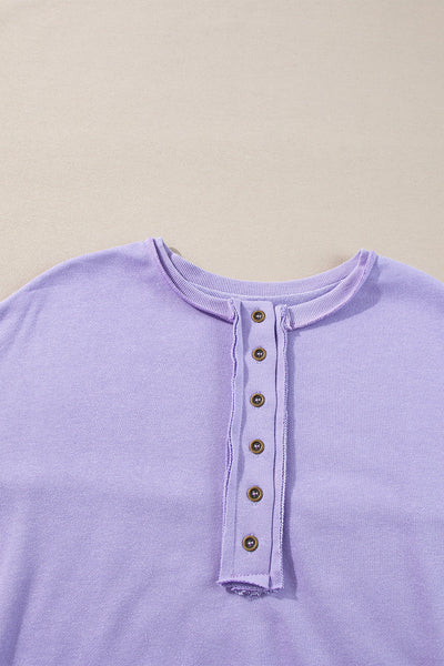 Women's Trendy Lilac Sequin Patchwork High Low Henley Sweatshirt - Stylish and Comfortable Pullover for Effortless Chic