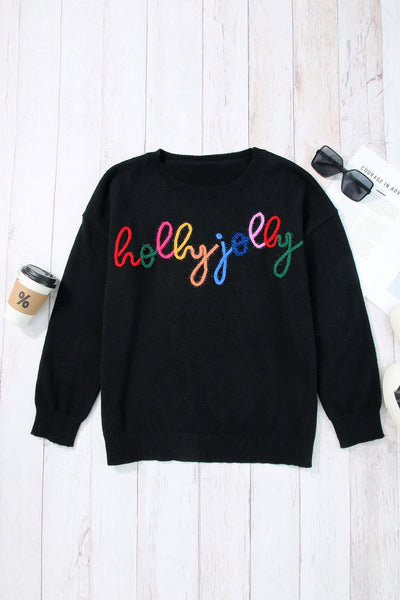 Cozy Black Round Neck Sweater for Women - Casual Fit, Winter Essential for Holiday Cheer and Everyday Style