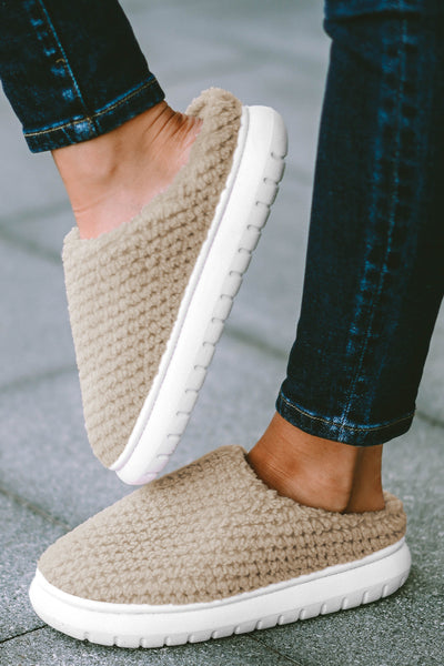 Soft and Stylish Pale Khaki Two-Tone Knitted Homewear Slippers for Women Cozy, Warm Comfort for Relaxing Days