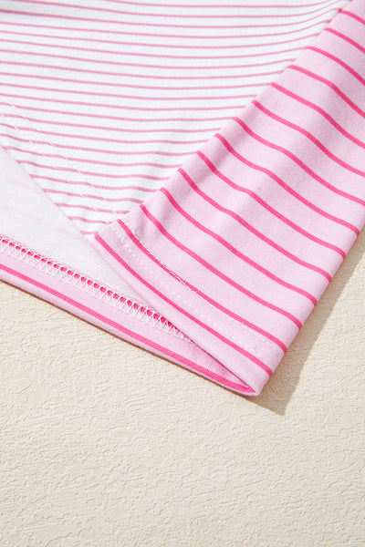 Women's Sachet Pink Patchwork Striped Long Sleeve Knit Top