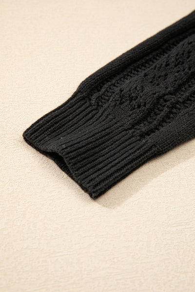 Cozy Black Open Knit Drop Shoulder Cardigan Sweater for Women - Chic Layering Essential for Fall Style
