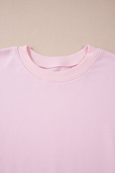 Cozy Light Pink Color Block Batwing Sleeve Sweatshirt for Women - Loose Fit Casual Style Perfect for Everyday Wear